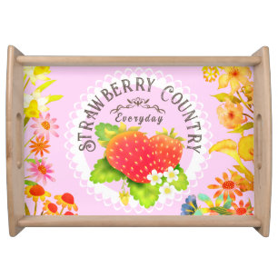 Strawberry Floral Pink Serving Tray