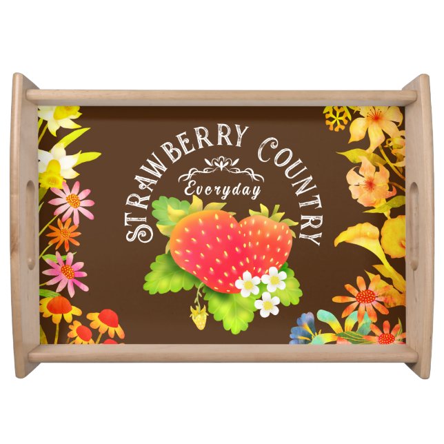 Strawberry Floral Pink Serving Tray (Front)