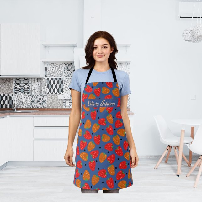 Strawberry Floral Red Orange Blue Apron (Creator Uploaded)