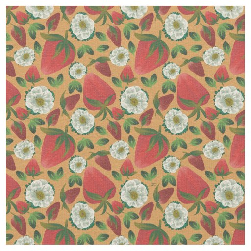 Strawberry Floral Yellow Pattern Fabric
