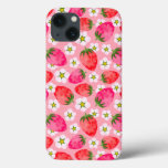 Strawberry &amp; florals pattern iPhone 13 case
