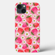 Strawberry & florals pattern iPhone 13 case