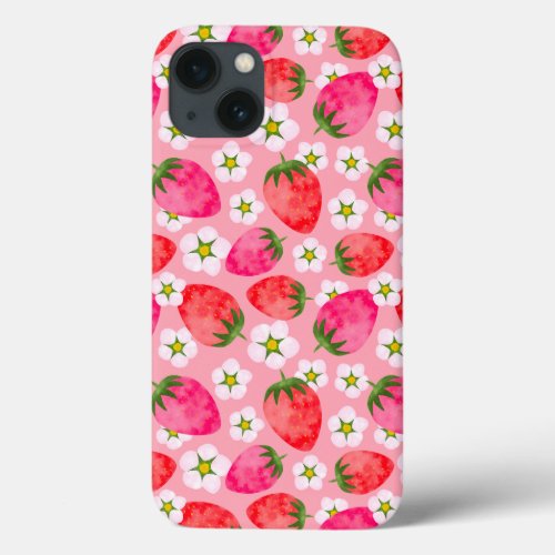 Strawberry  florals pattern iPhone 13 case