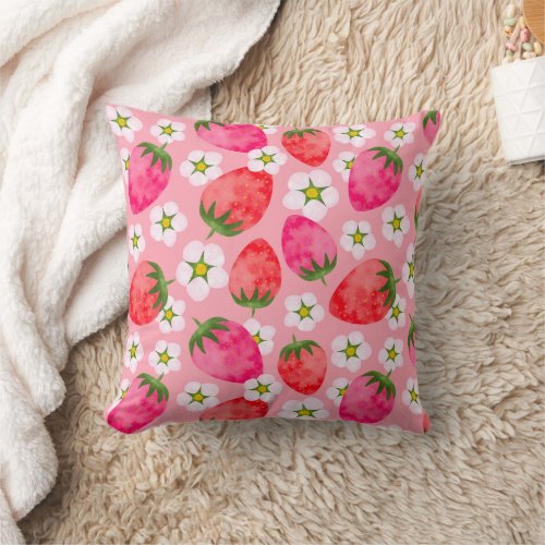 Strawberry  florals pattern throw pillow