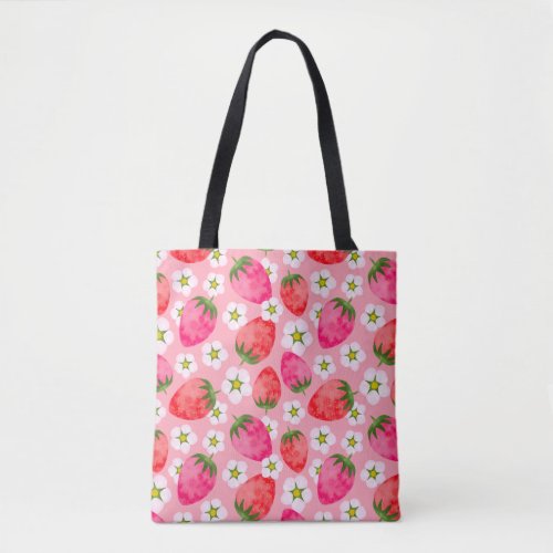 Strawberry  florals pattern tote bag