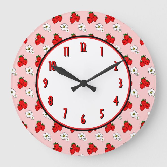Strawberry Flower Retro Kitchen Wall Clock (Front)