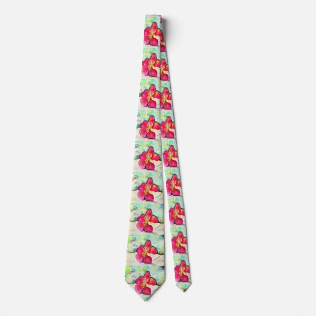 Strawberry Flower Watercolor Painting Neck Tie (Front)