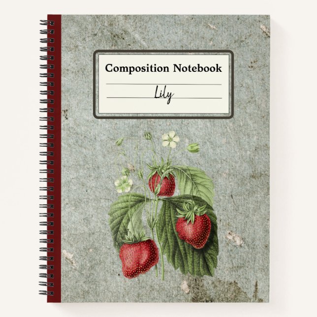Strawberry Flowers and Fruits Personalized Comp Notebook (Front)