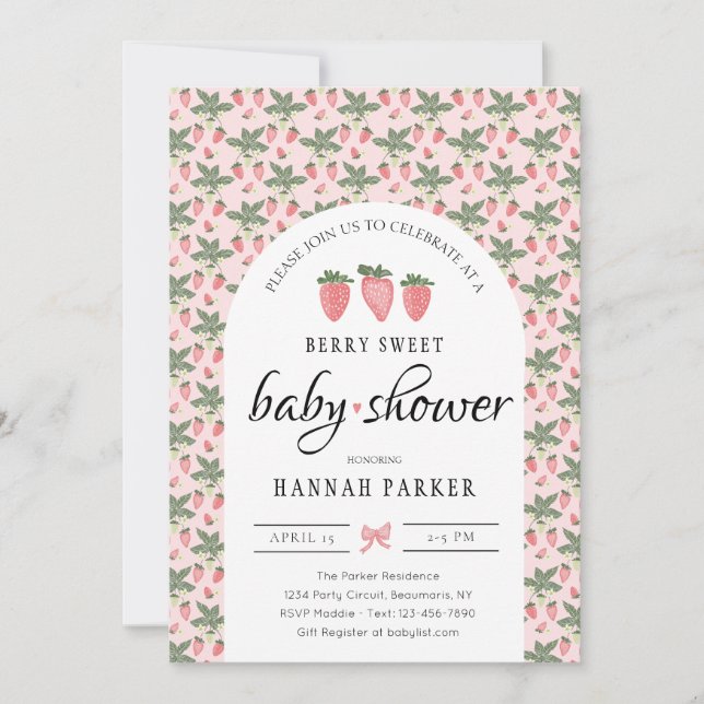 Strawberry & Flowers Baby Shower Invitation (Front)