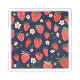 Strawberry Flowers & Fruits: Decorative Pattern Acrylic Tray