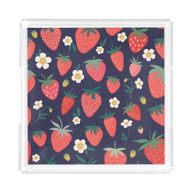 Strawberry Flowers & Fruits: Decorative Pattern Acrylic Tray (Front)