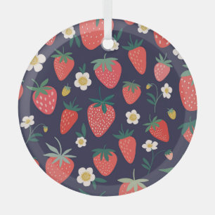 Strawberry Flowers & Fruits: Decorative Pattern Glass Ornament