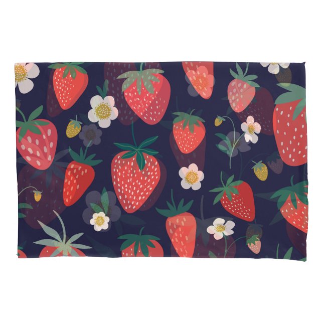 Strawberry Flowers & Fruits: Decorative Pattern Pillow Case (Front)