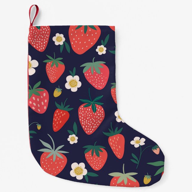 Strawberry Flowers & Fruits: Decorative Pattern Small Christmas Stocking (Front)