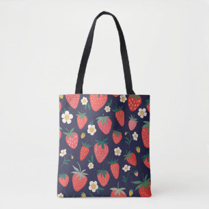 Strawberry Flowers & Fruits: Decorative Pattern Tote Bag
