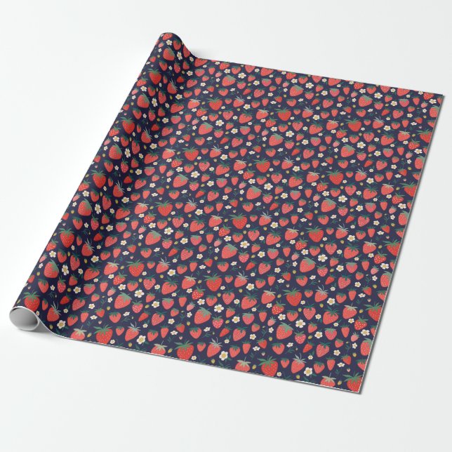 Strawberry Flowers & Fruits: Decorative Pattern Wrapping Paper (Unrolled)