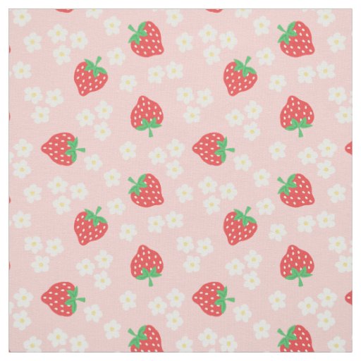 Strawberry Flowers Pink Pattern Fabric