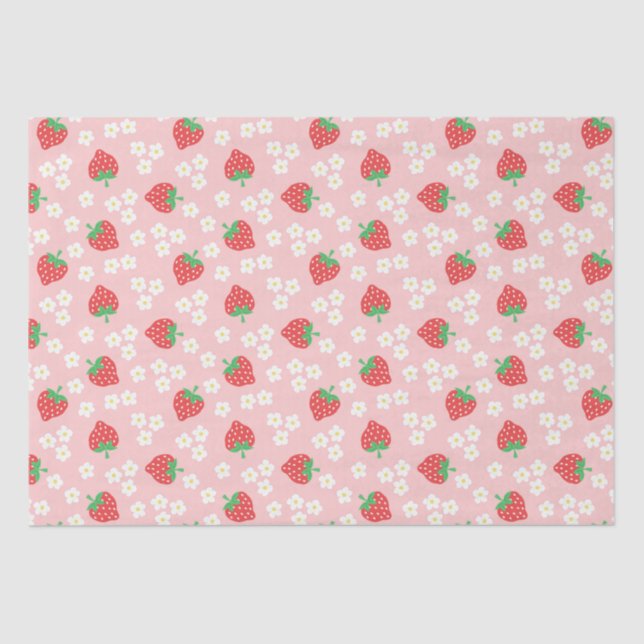 Strawberry Flowers Pink Pattern Tissue Paper (Front)
