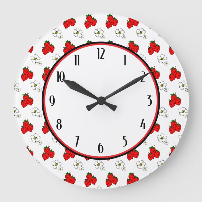 Strawberry Flowers Retro Kitchen Wall Clock (Front)