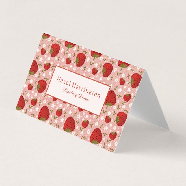 Strawberry Folded Business Card Customizable Cute (Front)