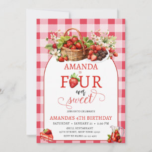 Strawberry Four Ever Sweet Berry 4th Birthday Invitation