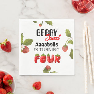 Strawberry Fourth Birthday Napkins
