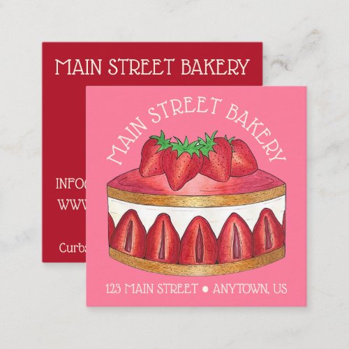 Strawberry Fraisier Cake French Pastry Chef Bakery Square Business Card