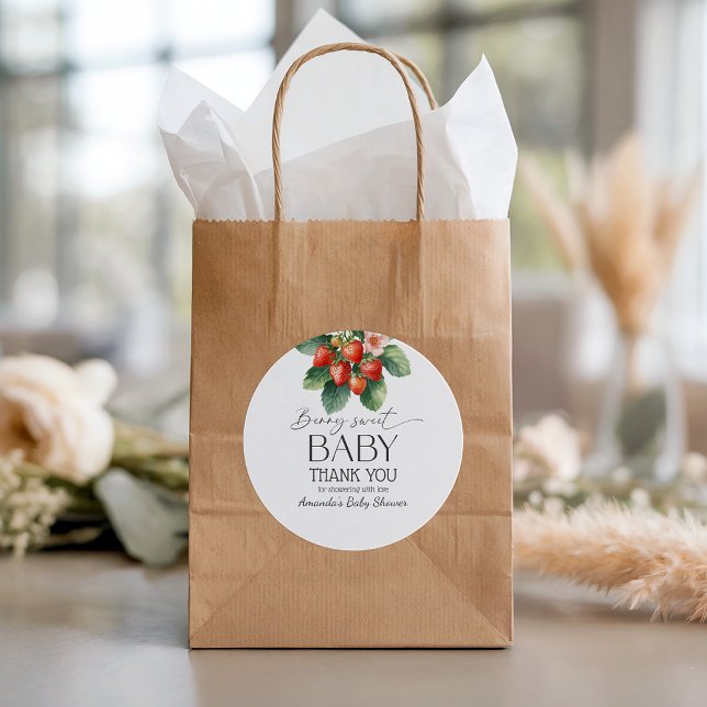 Strawberry Fresh Market Berry Sweet Baby Shower Classic Round Sticker (Creator Uploaded)