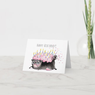 Strawberry Frosted Pug Cake black pug birthday Card