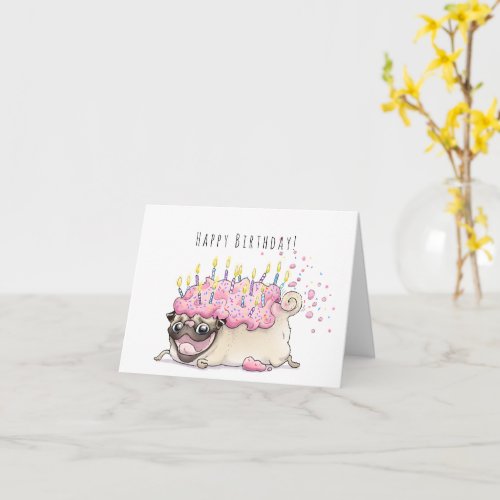 Strawberry Frosted Pug Cake funny birthday card