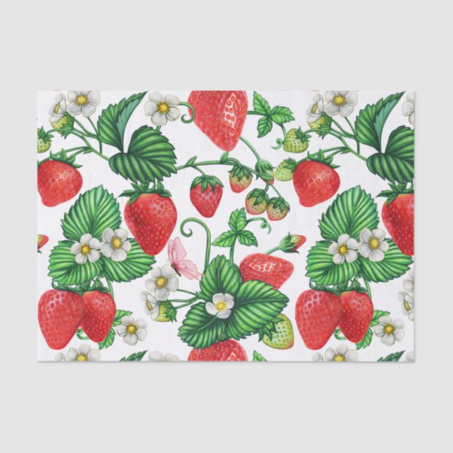 Strawberry Fruit and Strawberry Blossom Vibrant  Tissue Paper (Front)