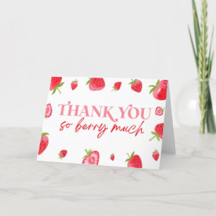 Strawberry Fruit Berry Sweet Pink Red Foldable Letterpress Thank You Card