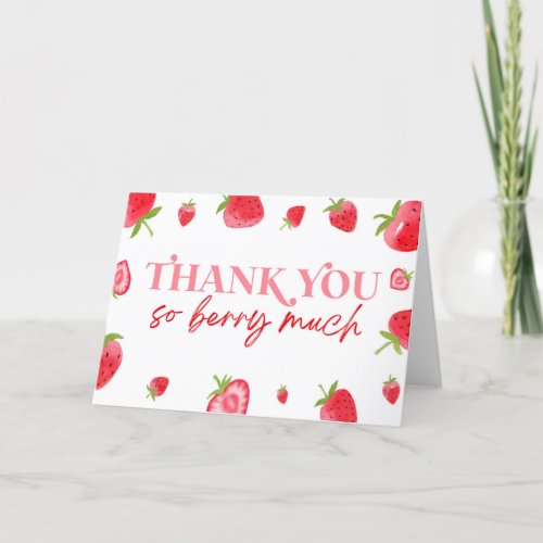 Strawberry Fruit Berry Sweet Pink Red Foldable Thank You Card