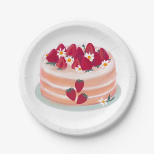 Strawberry Fruit Cake and Daisy Flowers Paper Plates