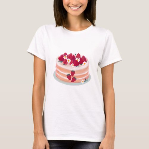 Strawberry Fruit Cake and Daisy Flowers T_Shirt