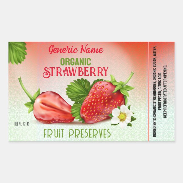 Strawberry Fruit Canning Rectangular Sticker (Front)