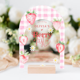 Strawberry Fruit Daisy Berry First Birthday Arch Acrylic Invitations