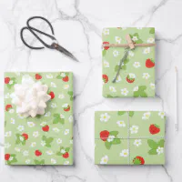 Green Strawberries Wrapping Paper Sheet