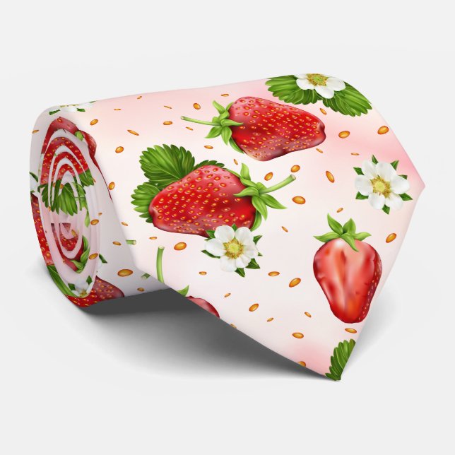 Strawberry Fruit Fun Summer Neck Tie (Rolled)