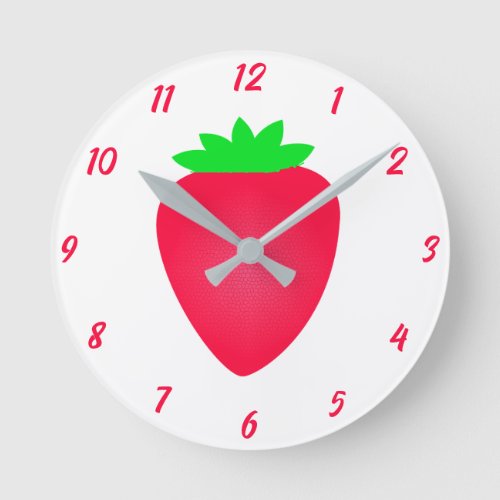 Strawberry Fruit Girls Boys Nursery Red White Round Clock
