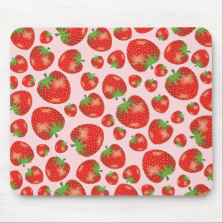 Strawberry Fruit Illustration Pattern On Pink Mouse Pad