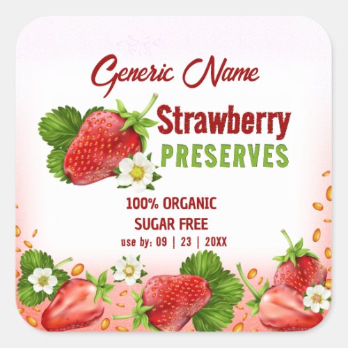 Strawberry Fruit Jam Jar Square Sticker