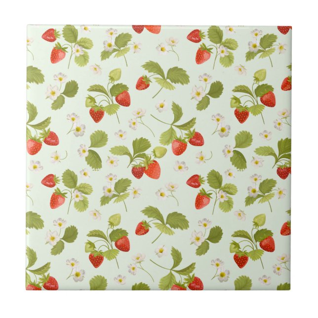 Strawberry Fruit, Leaves and Flowers   Ceramic Tile (Front)