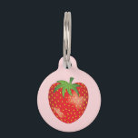 Strawberry Fruit On Pink With Pet's Info Pet Name Tag<br><div class="desc">Destei's cartoon illustration of a yummy looking red strawberry on a light pink background color. On the back there are personalizable text areas for pet's name and for owner's phone number.</div>