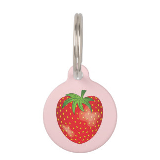 Strawberry Fruit On Pink With Pet's Info Pet Name Tag