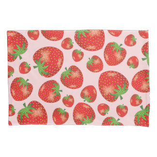 Strawberry Fruit Pattern Illustration On Pink Pillow Case