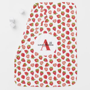Strawberry Fruit Pattern Monogram Name Baby Blanket