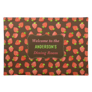 Strawberry Fruit Pattern Pretty Brown Custom Name Placemat