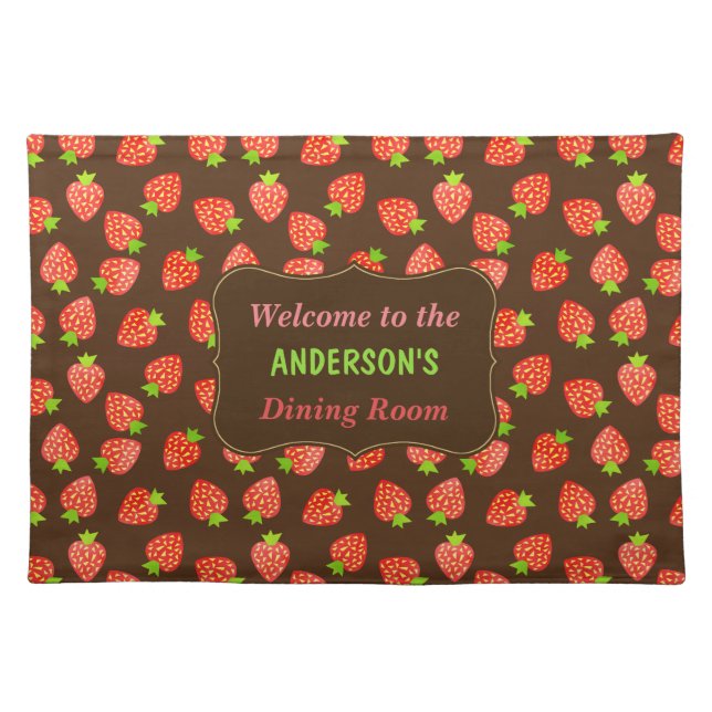 Strawberry Fruit Pattern Pretty Brown Custom Name Placemat (Front)