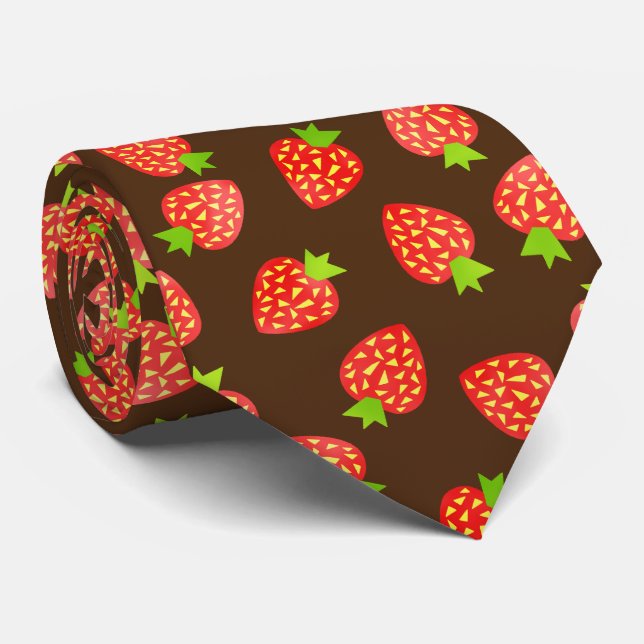 Strawberry Fruit Pattern Pretty Brown or Custom Tie (Rolled)